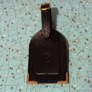 Aspinal of London Chestnut Brown Fine Leather Luggage Tag w/ Gold Corners OS